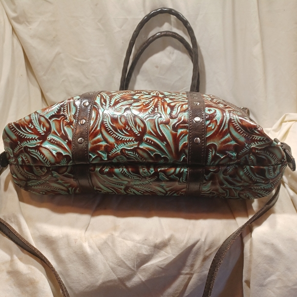 Brown and Green Embossed All Leather Patricia Nash Tote - Picture 9 of 16